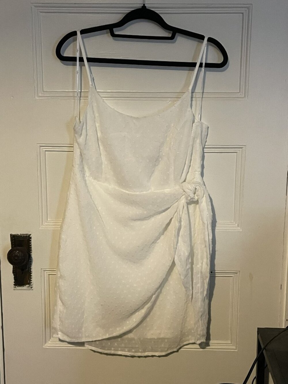 Lulus Stole Your Love White Swiss Dot Faux-Wrap Mini Dress, Size XL NWT